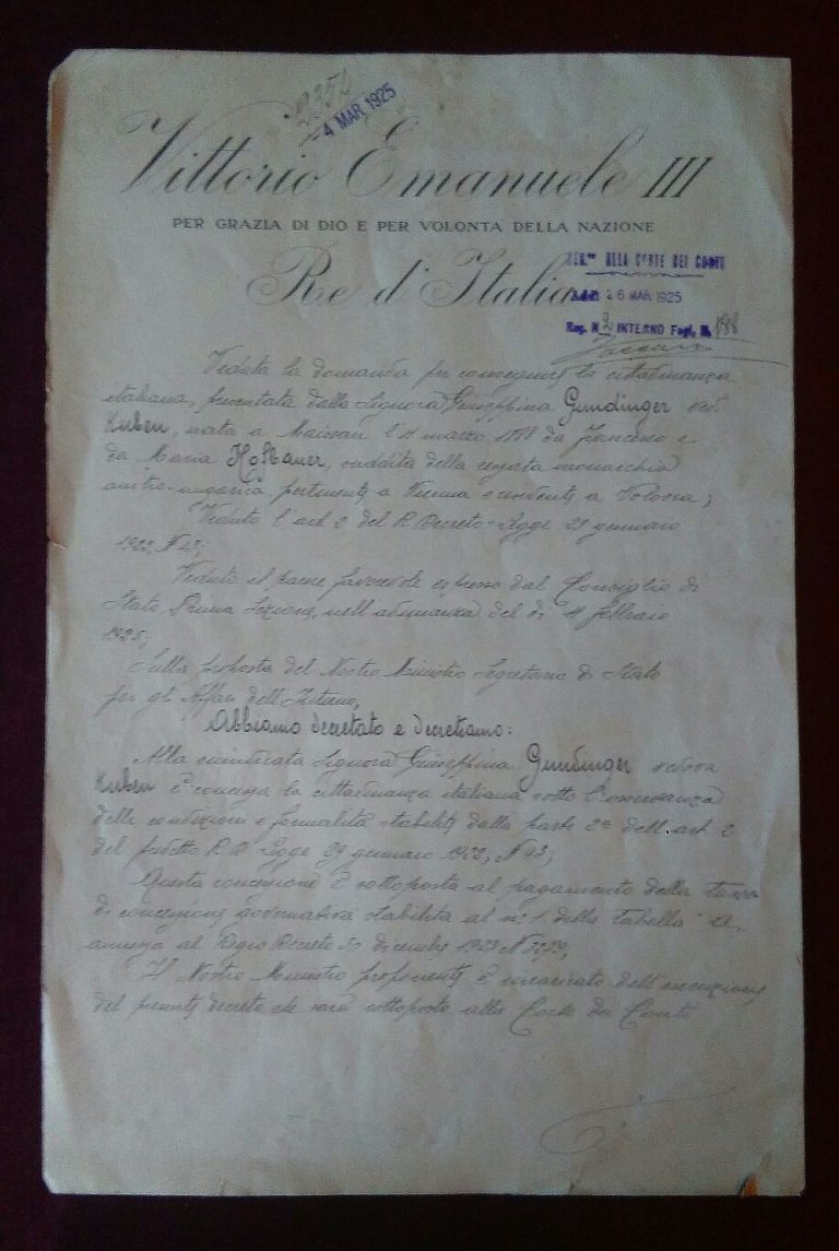 Decreto originale Vittorio Emanuele III del 22 febbraio 1925