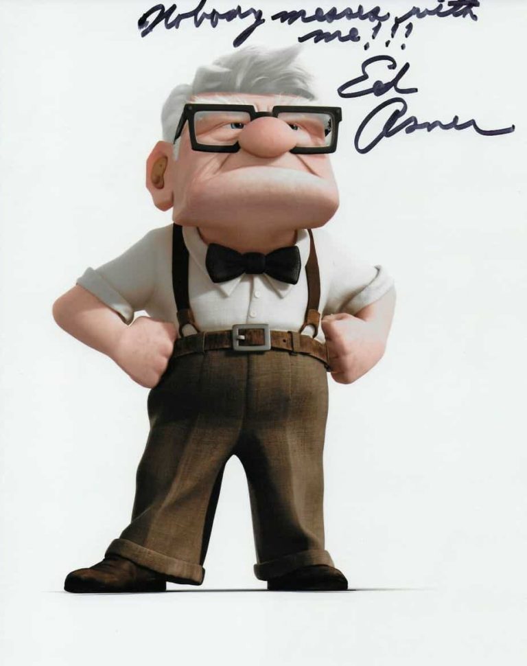 Ed Asner – Carl Fredricksen in UP (Disney) – hand signed photo 20×25 cm foto autografata 001
