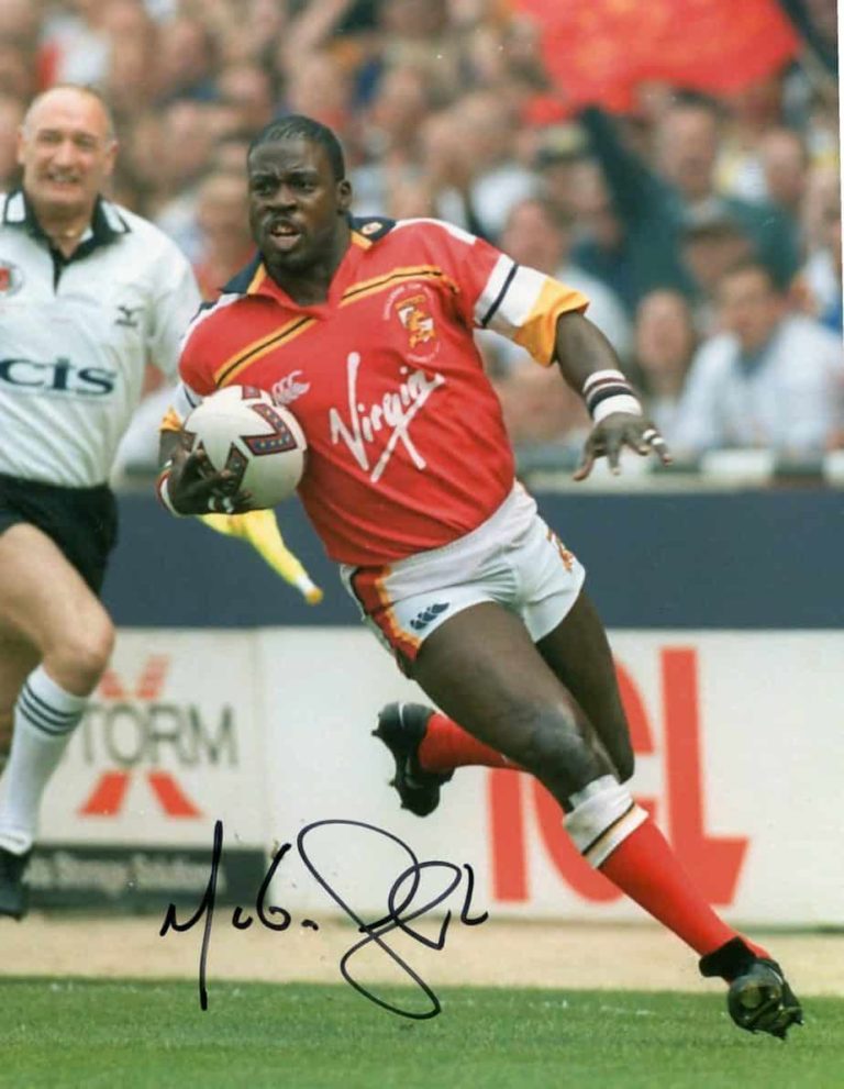 Martin Offiah (rugby) – hand signed photo 20x25cm foto autografata (sa20b10-021)