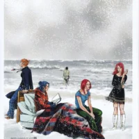 Gruppo di donne in riva al mare stampa limited edition 21x29cm