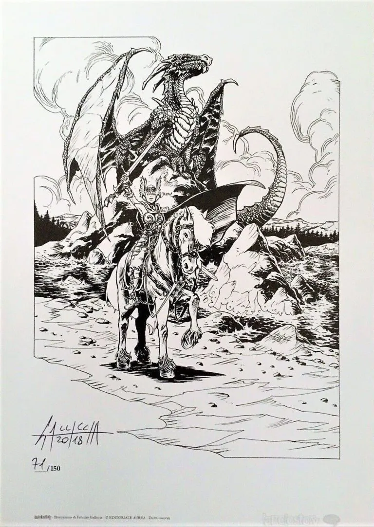 Drago Fantasy tavola autografata da Fabrizio Galliccia limited edition