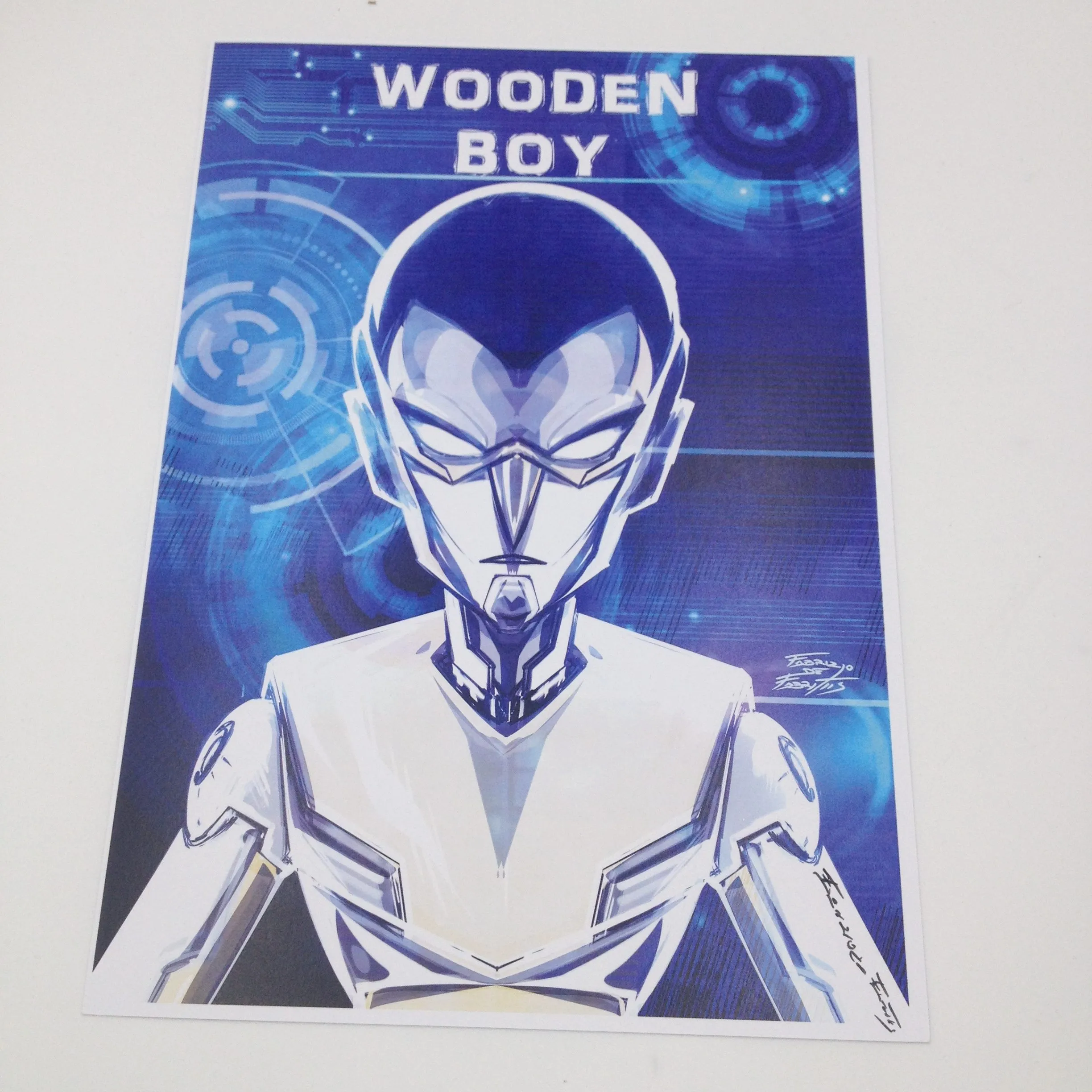 Pinocchio Wooden Boy (blu version) tavola autografata da Fabrizio De Fabritiis limited edition