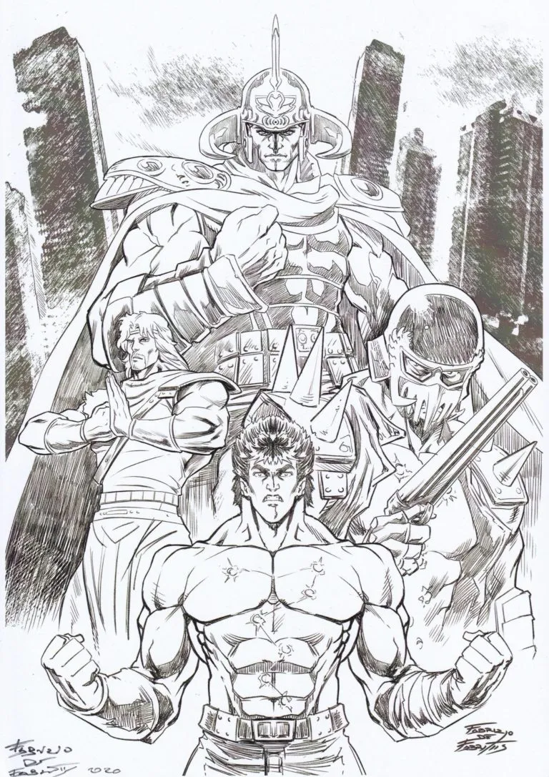 Kenshiro – Hokuto No Ken tavola di Fabrizio De Fabritiis autografata b&w