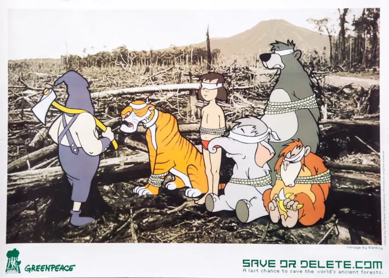Banksy Manifesto Save or Delete, Greenpeace, Disney Jungle Book 2002