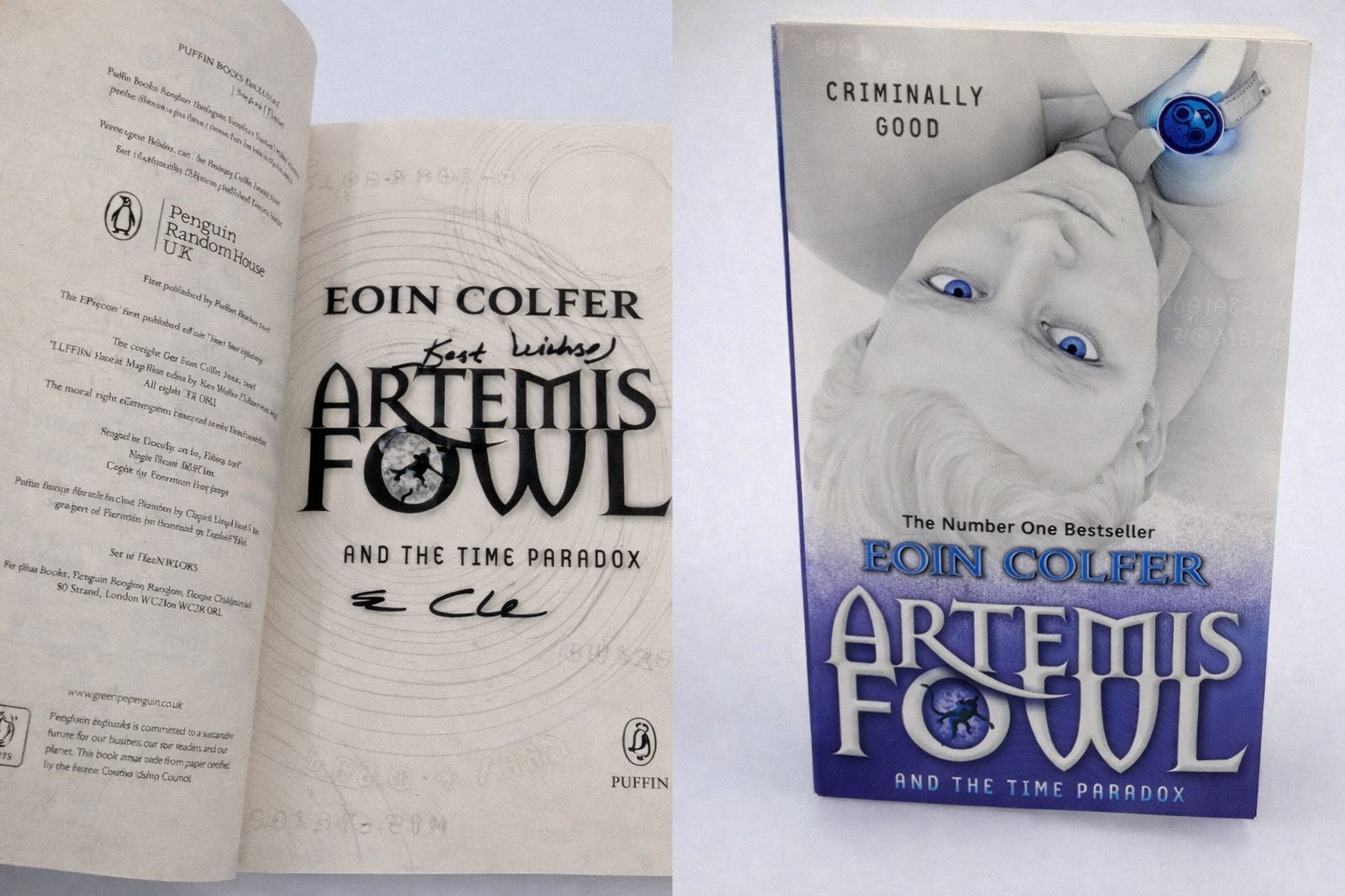 Artemis Fowl and The Time Paradox - Eoin Colfer hand signed book