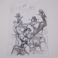 Zagor contro Titan tavola autografata da Mauro Laurenti, 2014