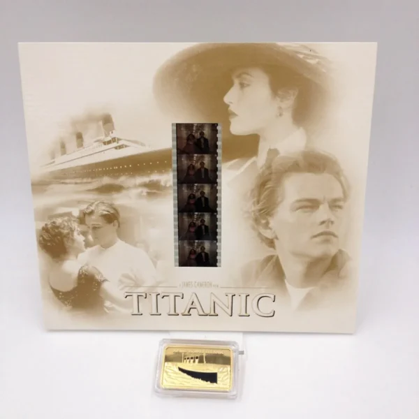 "Titanic" card da collezione con frammenti originali della pellicola + lingottino placcato oro