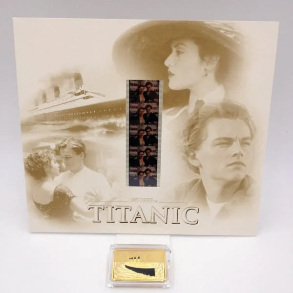 "Titanic" card da collezione con frammenti originali della pellicola + lingottino placcato oro - immagine 3