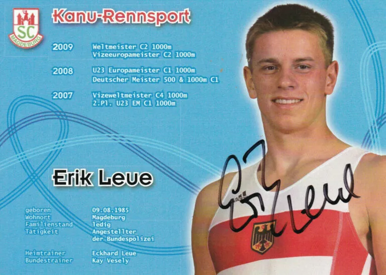 Erik Leue (canoa) – hand signed card 10x15cm