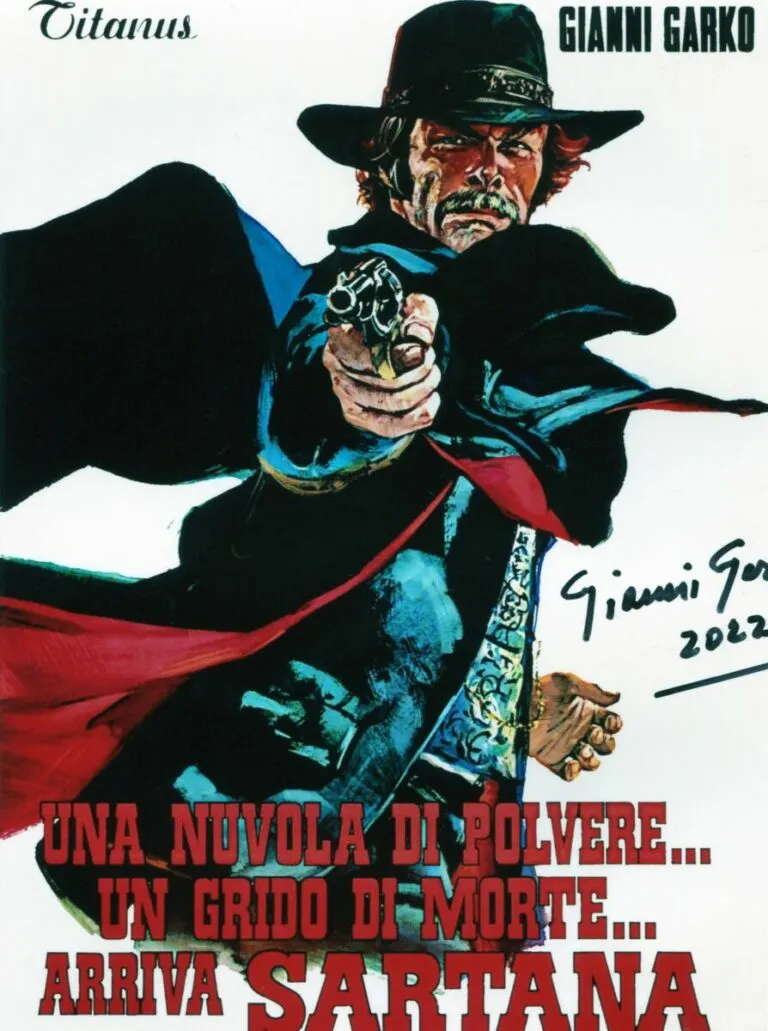 “Una nuvola di polvere… un grido di morte… arriva Sartana” Gianni Garko hand signed photo 20×25 foto autografata