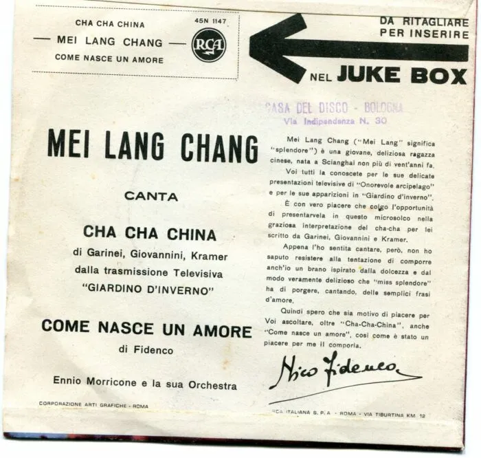 Mei Lang Chang - card ufficiale 1961 autografata + 45 giri
