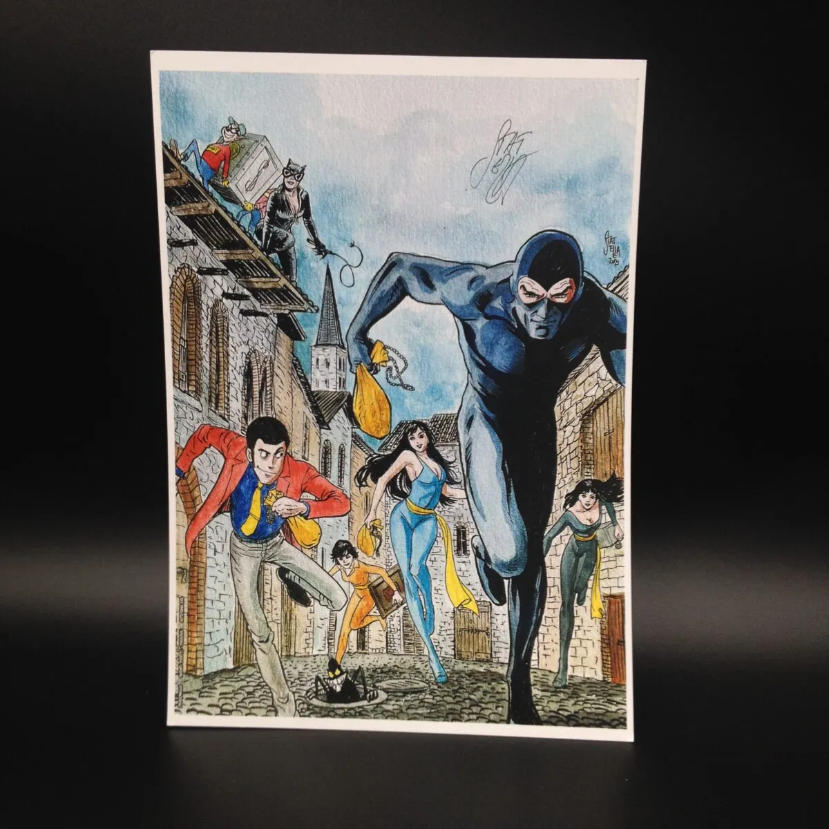 Lupin III, Diabolik, Occhi di gatto, Catwoman e Banda Bassotti autografata da Daniele Statella