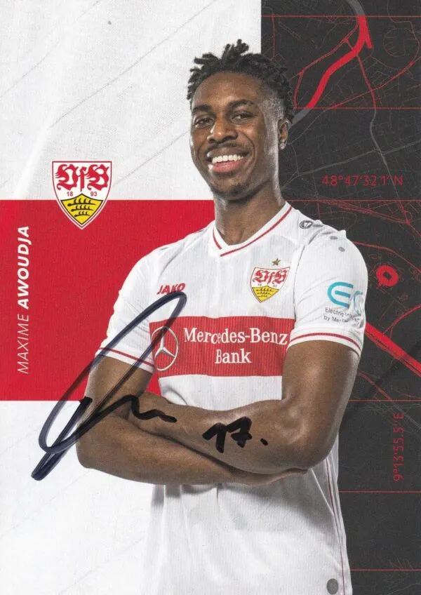 Cartolina ufficiale VfB Stuttgartg autografata da Maxime Awoudja