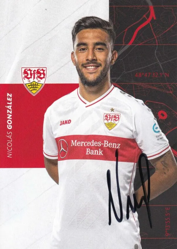 Cartolina ufficiale VfB Stuttgartg autografata da Nicolas Gonzalez