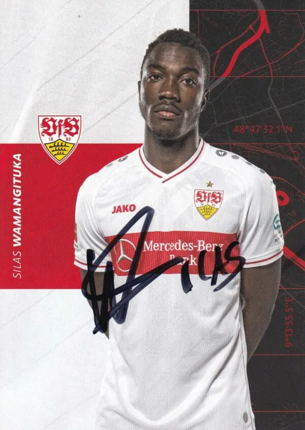 Cartolina ufficiale VfB Stuttgartg autografata da Silas Wamangituka