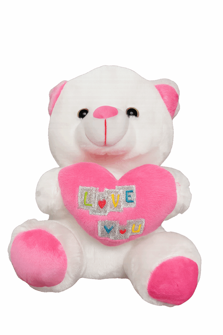 Orso “Love You” peluche – bianco e rosa