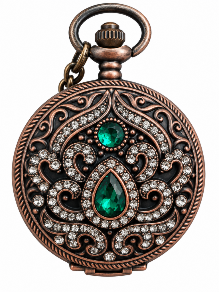 Orologio da Taschino – Pietre Verdi e Strass – Stile Vittoriano