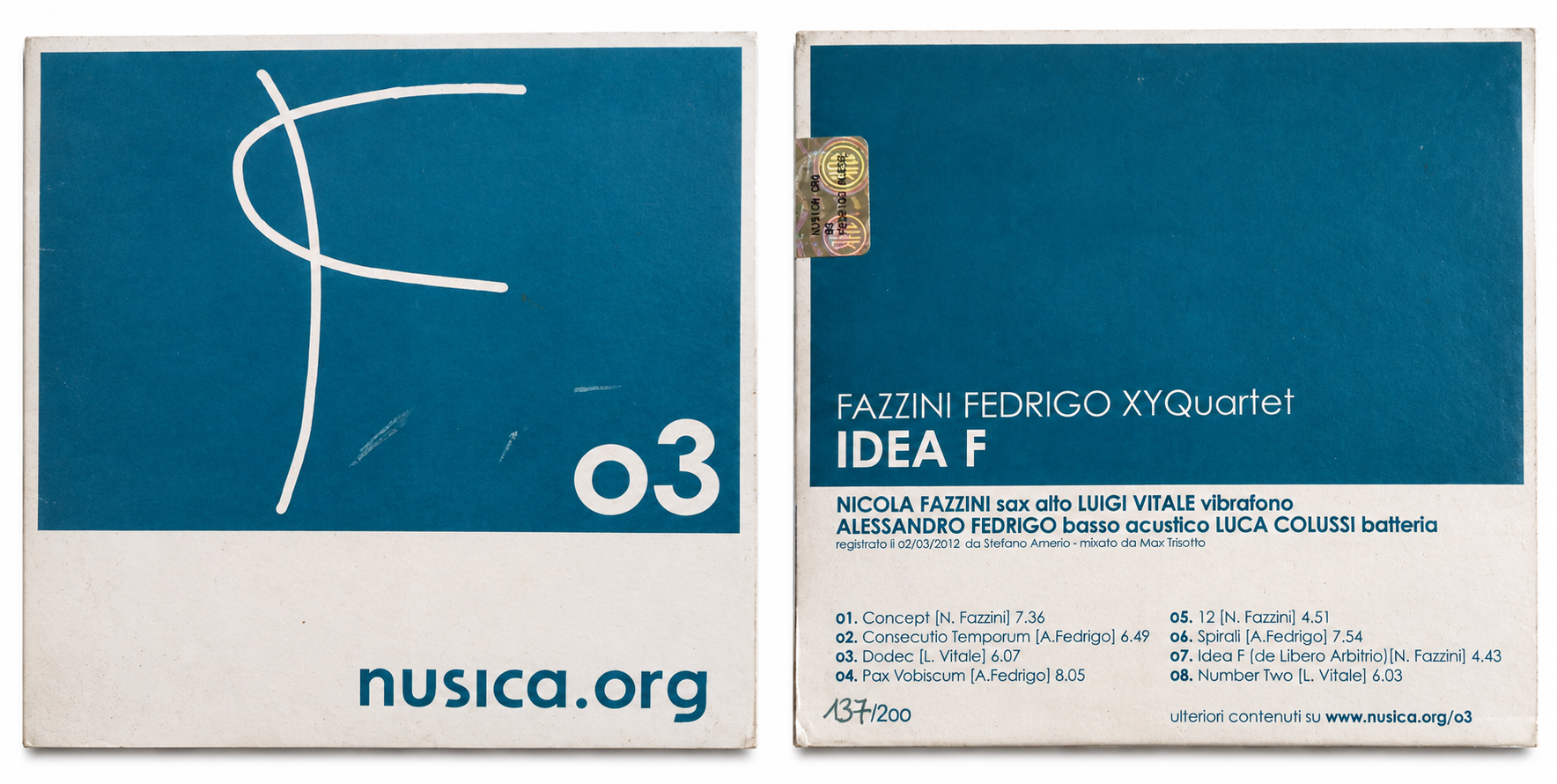 FAZZINI FEDRIGO XYQUARTET – IDEA F – CD JAZZ – Ed. Lim. 137/200
