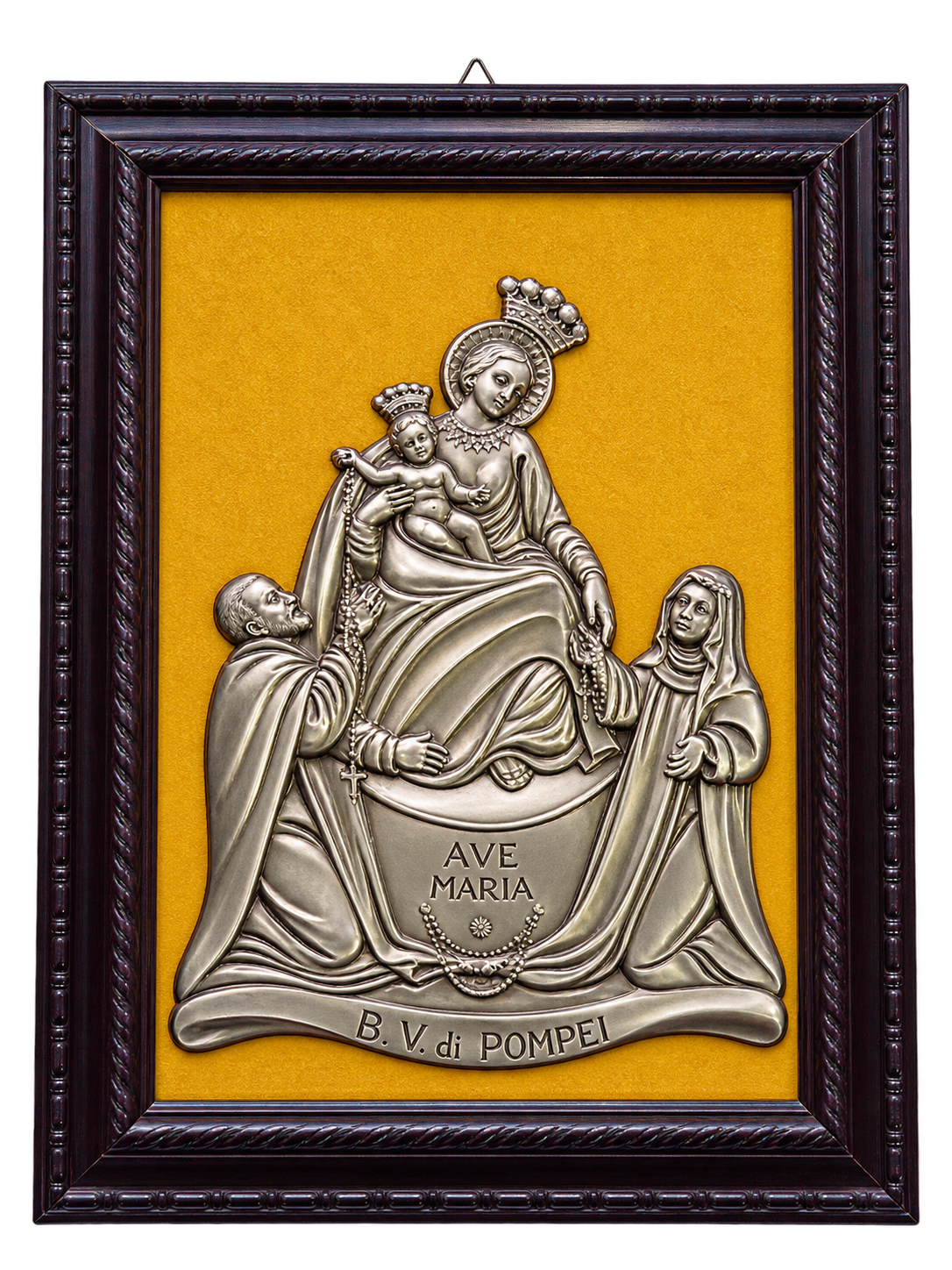 Quadro Madonna di Pompei con Bassorilievo in Metallo Color Argento