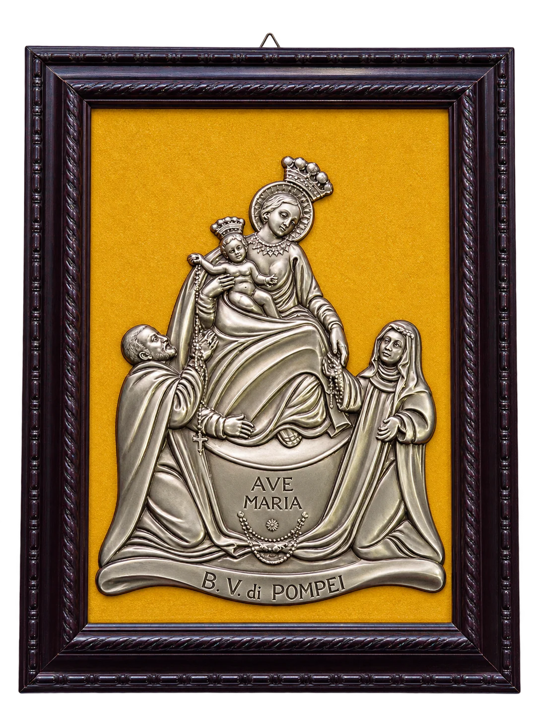 Quadro Madonna di Pompei con Bassorilievo in Metallo Color Argento