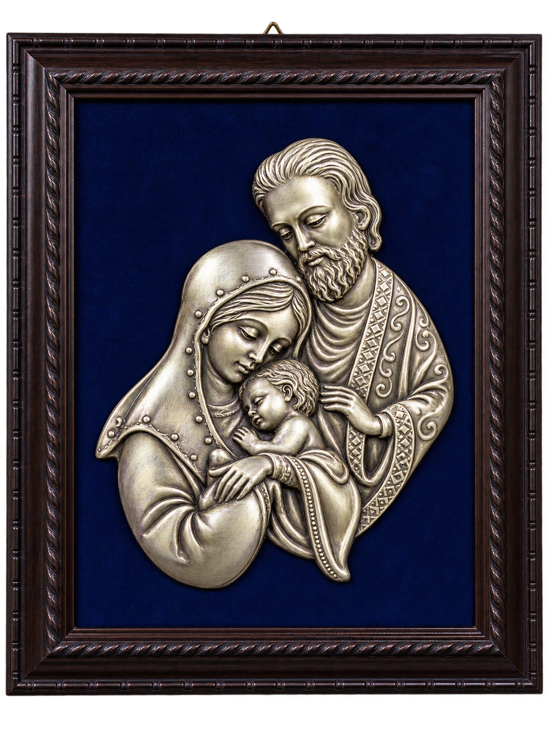 Quadro Sacra Famiglia con Bassorilievo in Metallo Color Argento