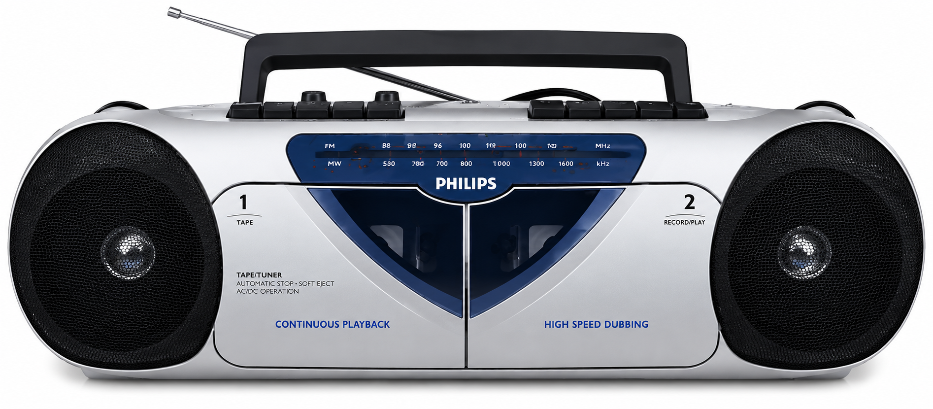 Stereo portatile Philips con doppia cassetta e radio AM/FM – USATO