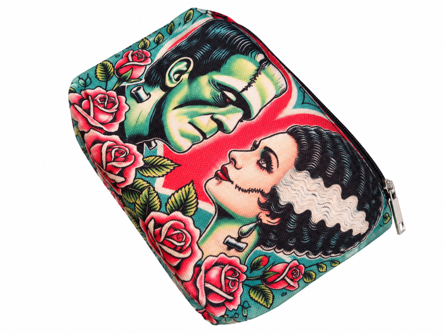Pochette Pop Art Portatrucchi Frankenstein e Sposa con Rose
