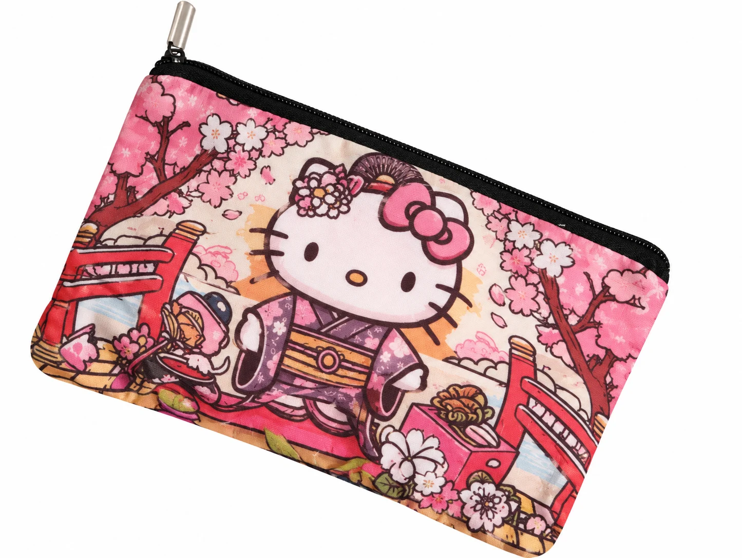 Pochette Pop Art Portatrucchi Hello Kitty con Kimono e Fiori di Ciliegio
